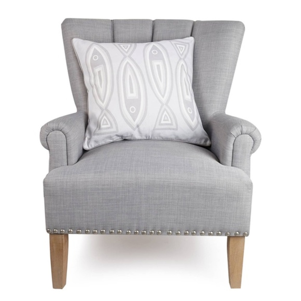 Neutral Fish Printed Pillow With Grey Piping